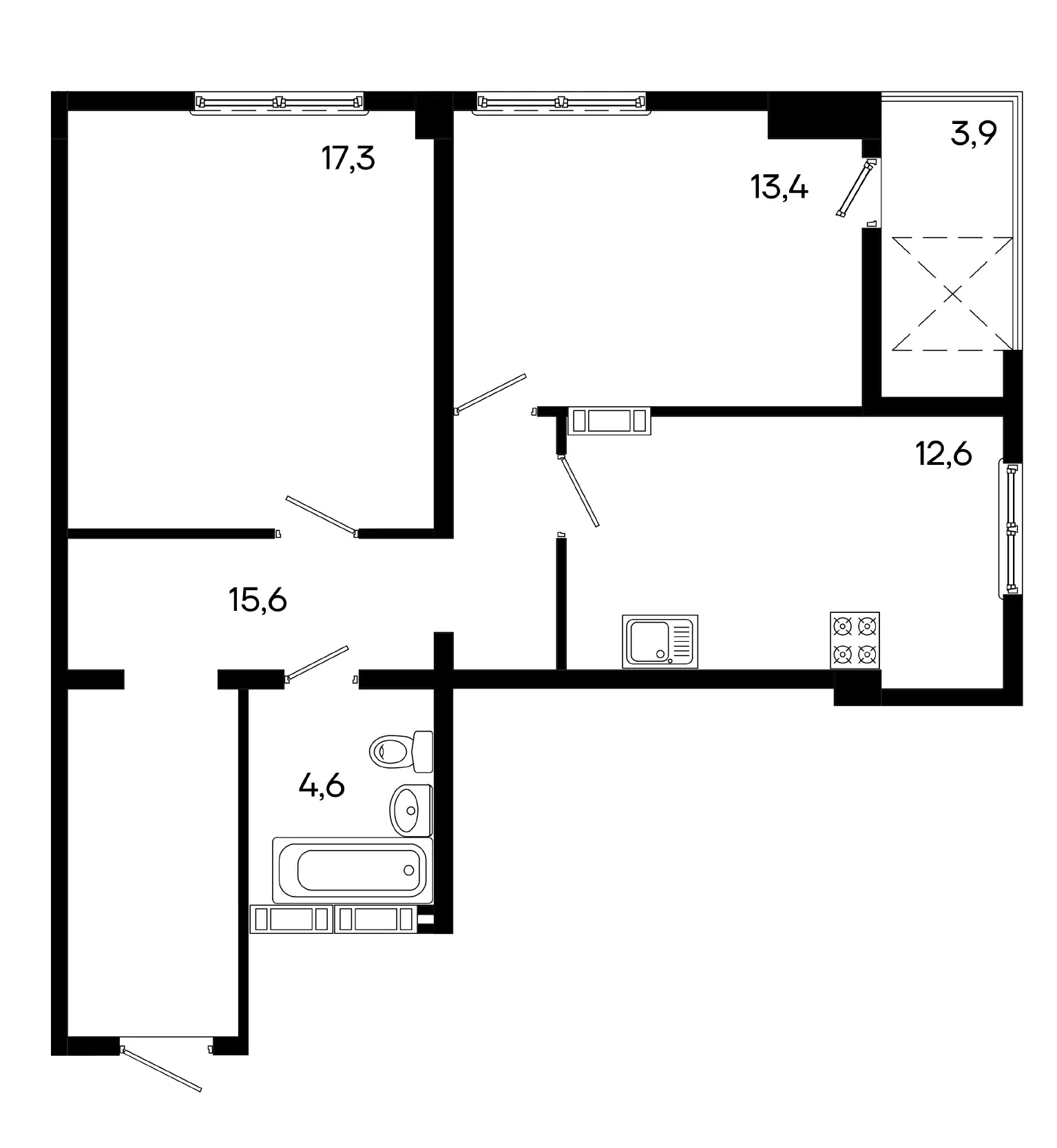 Планировка: 2-комн. квартира 67.40 м² в новостройке Трубаченко