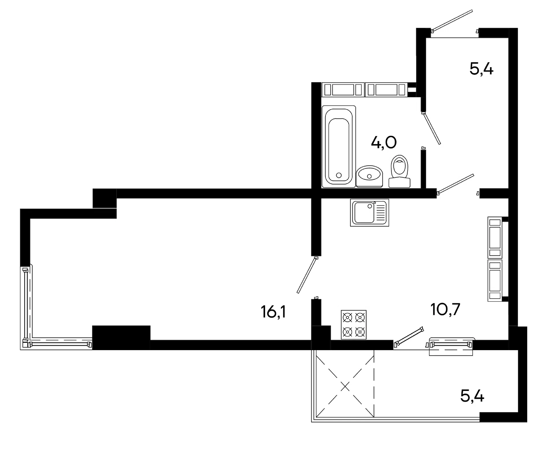 Планировка: Студия 41.60 м² в новостройке Трубаченко