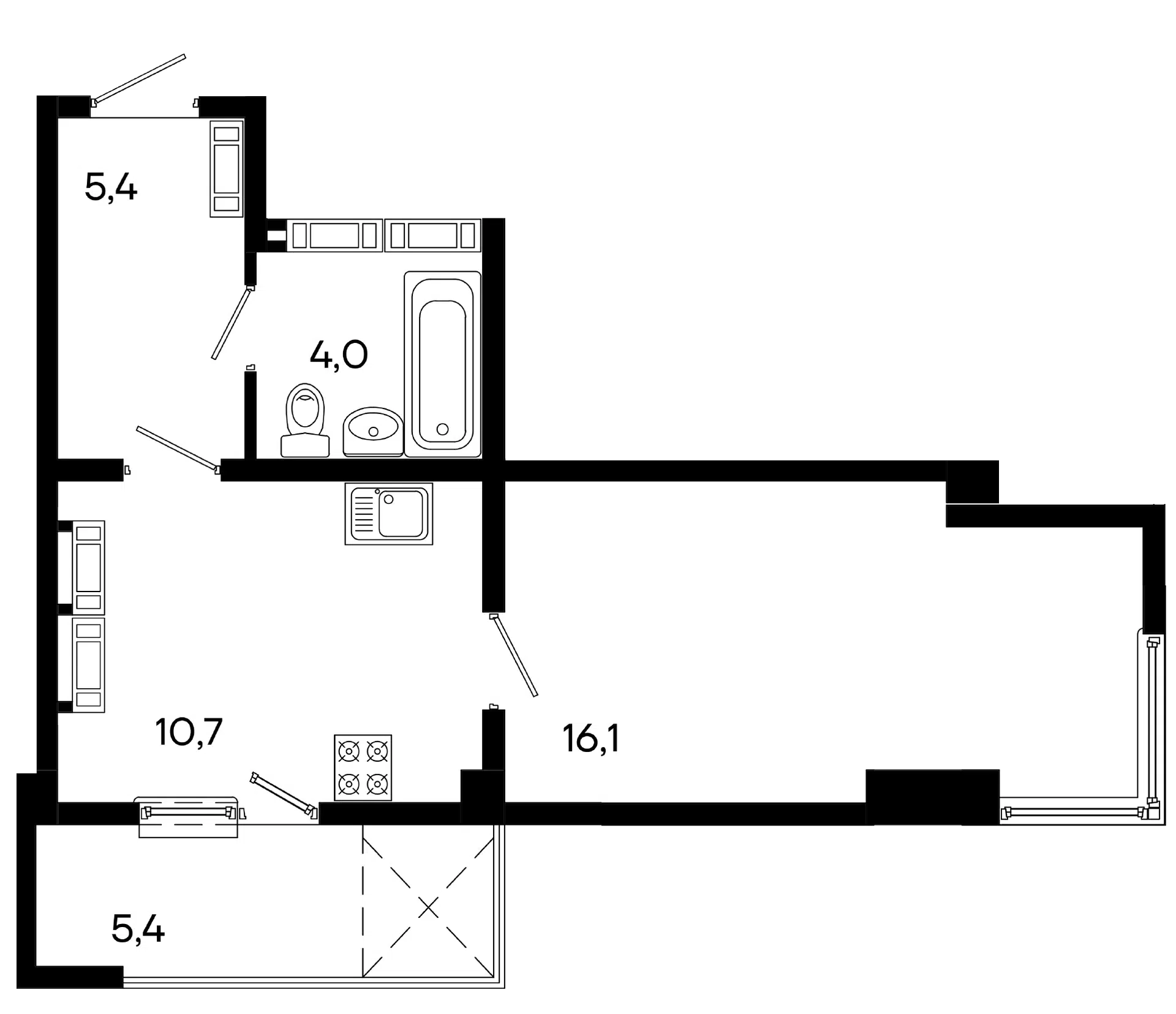 Планировка: Студия 41.60 м² в новостройке ЖК Трубаченко