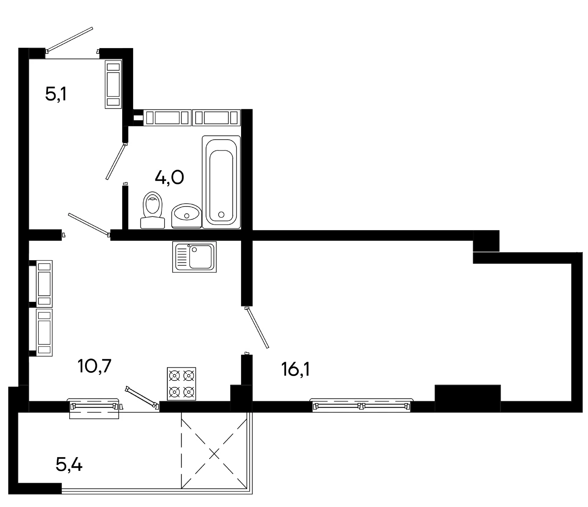 Планировка: Студия 41.30 м² в новостройке ЖК Трубаченко
