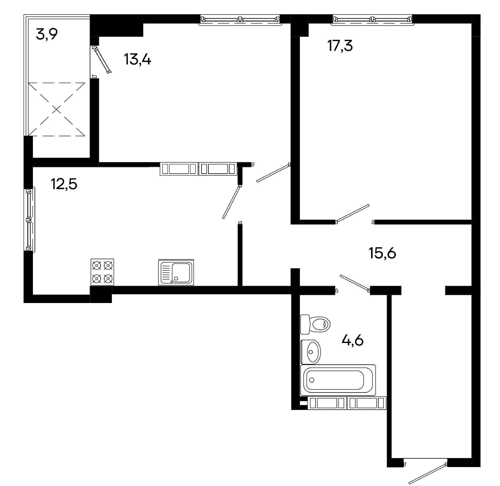 Планировка: 2-комн. квартира 67.30 м² в новостройке ЖК Трубаченко
