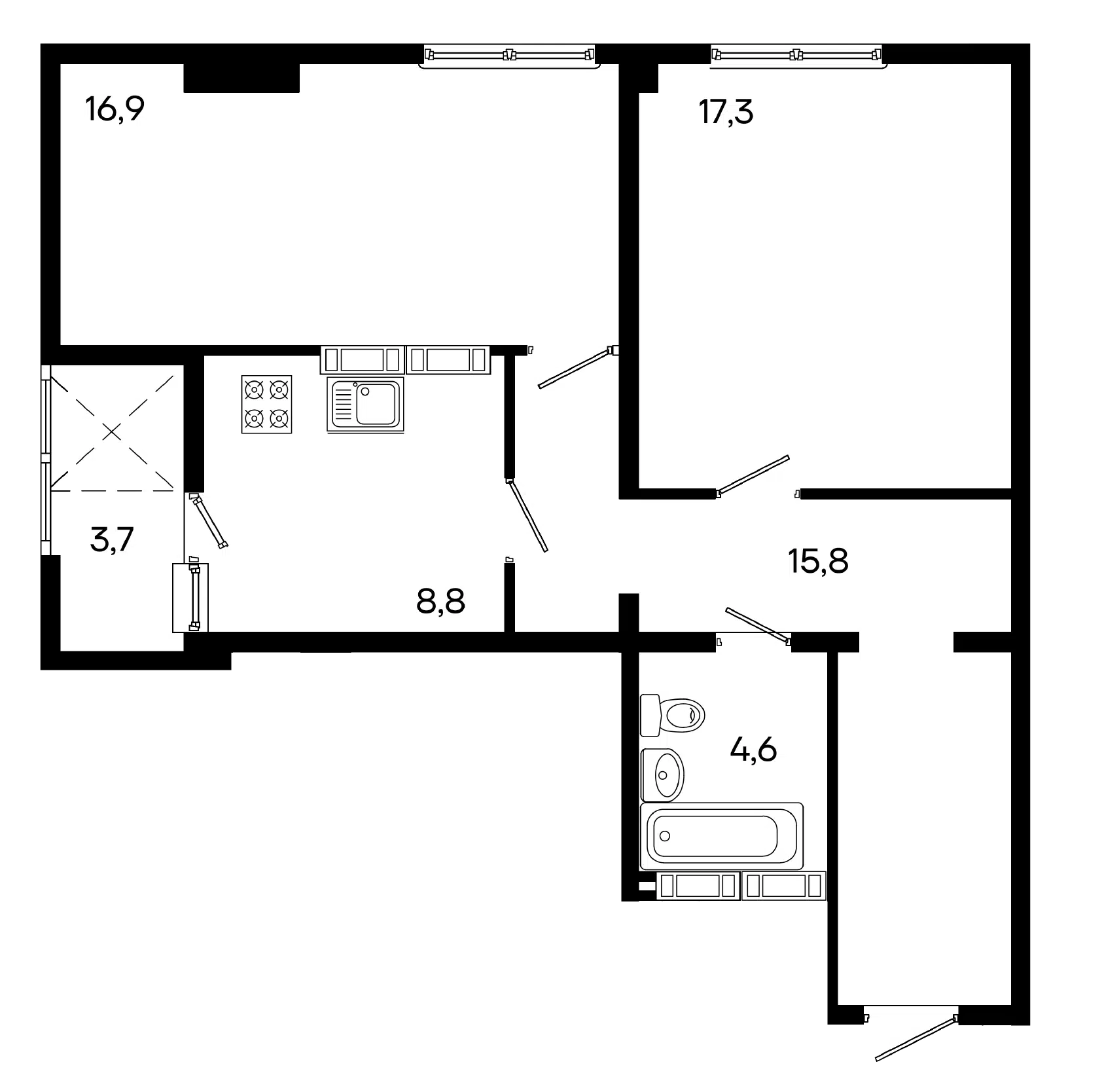 Планировка: 2-комн. квартира 67.10 м² в новостройке ЖК Трубаченко