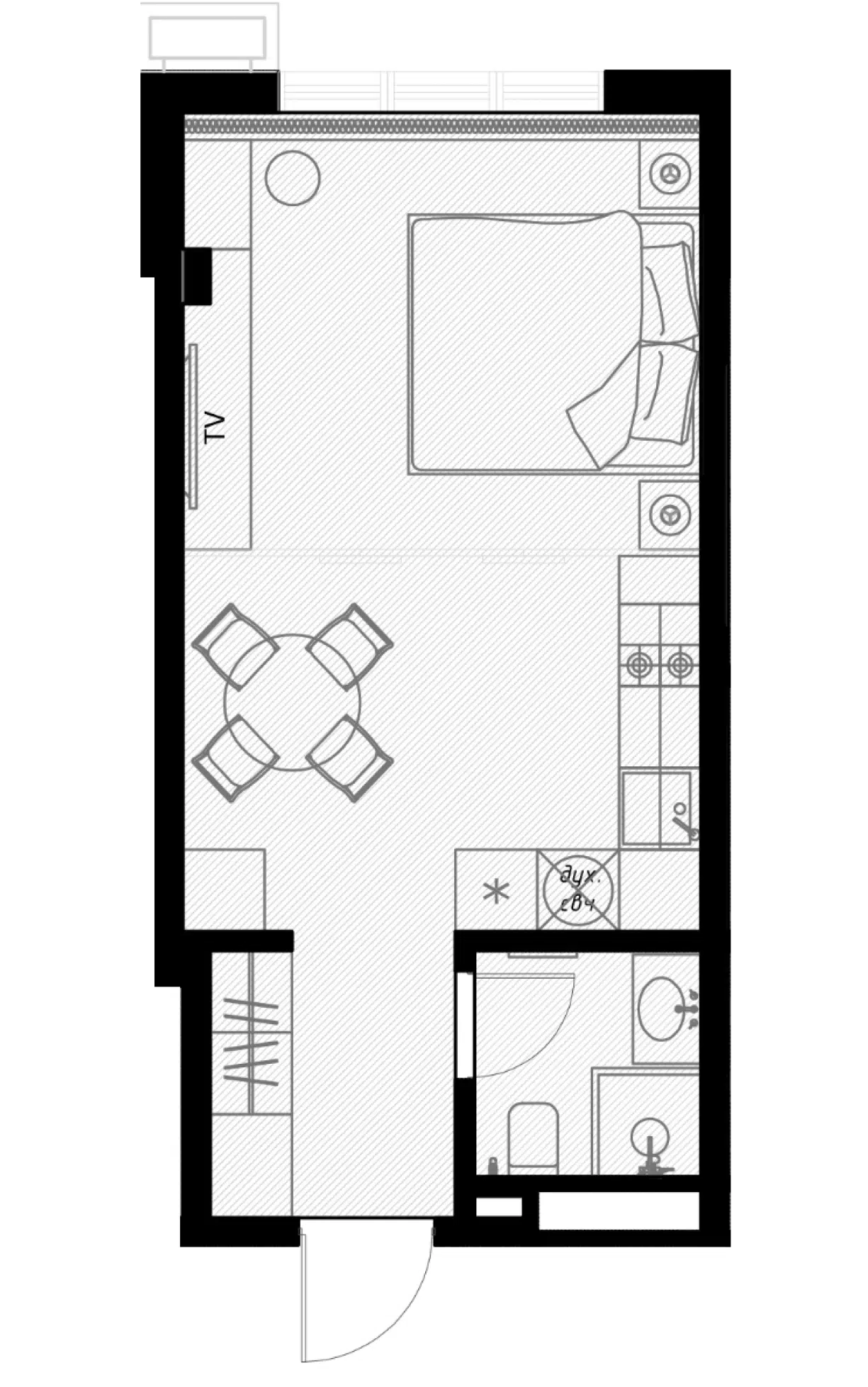 Планировка: 1-комн. квартира 29.50 м² в новостройке Оливия