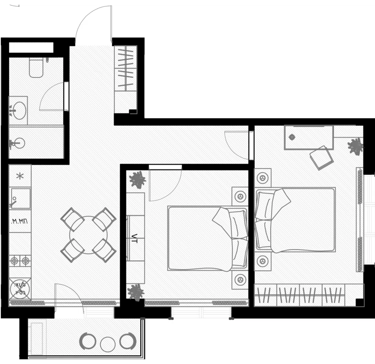 Планировка: 1-комн. квартира 54.20 м² в новостройке Оливия