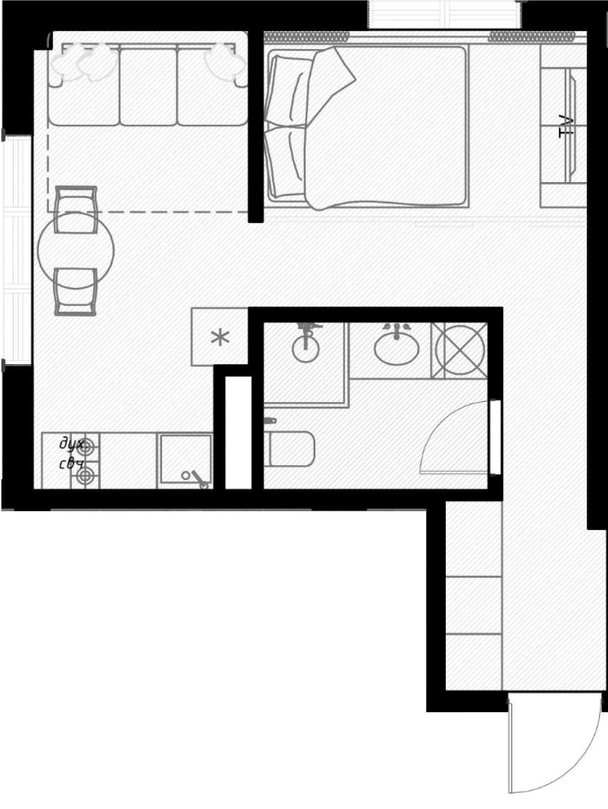 Планировка: 1-комн. квартира 30.10 м² в новостройке Оливия