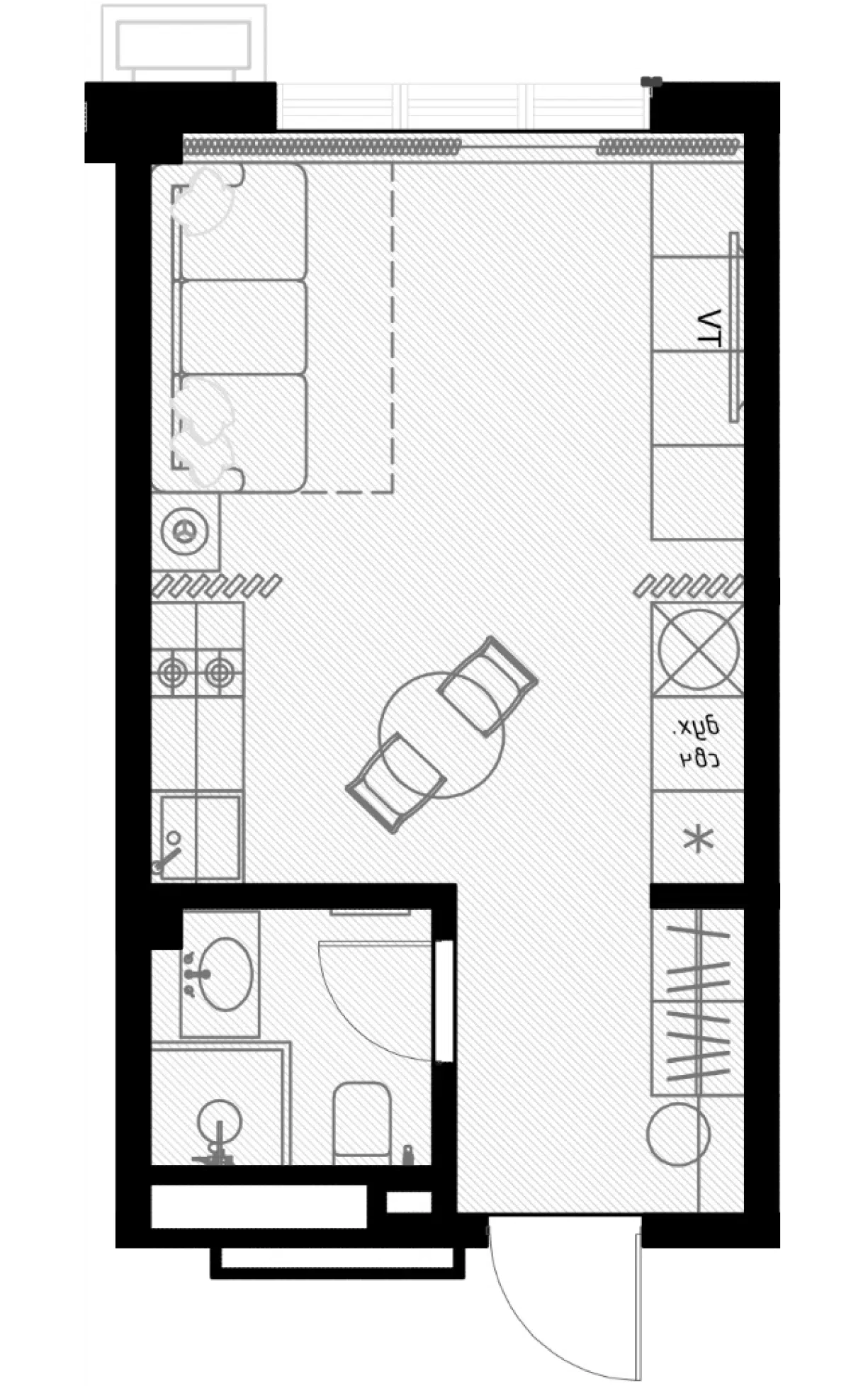 Планировка: 1-комн. квартира 25.70 м² в новостройке Оливия