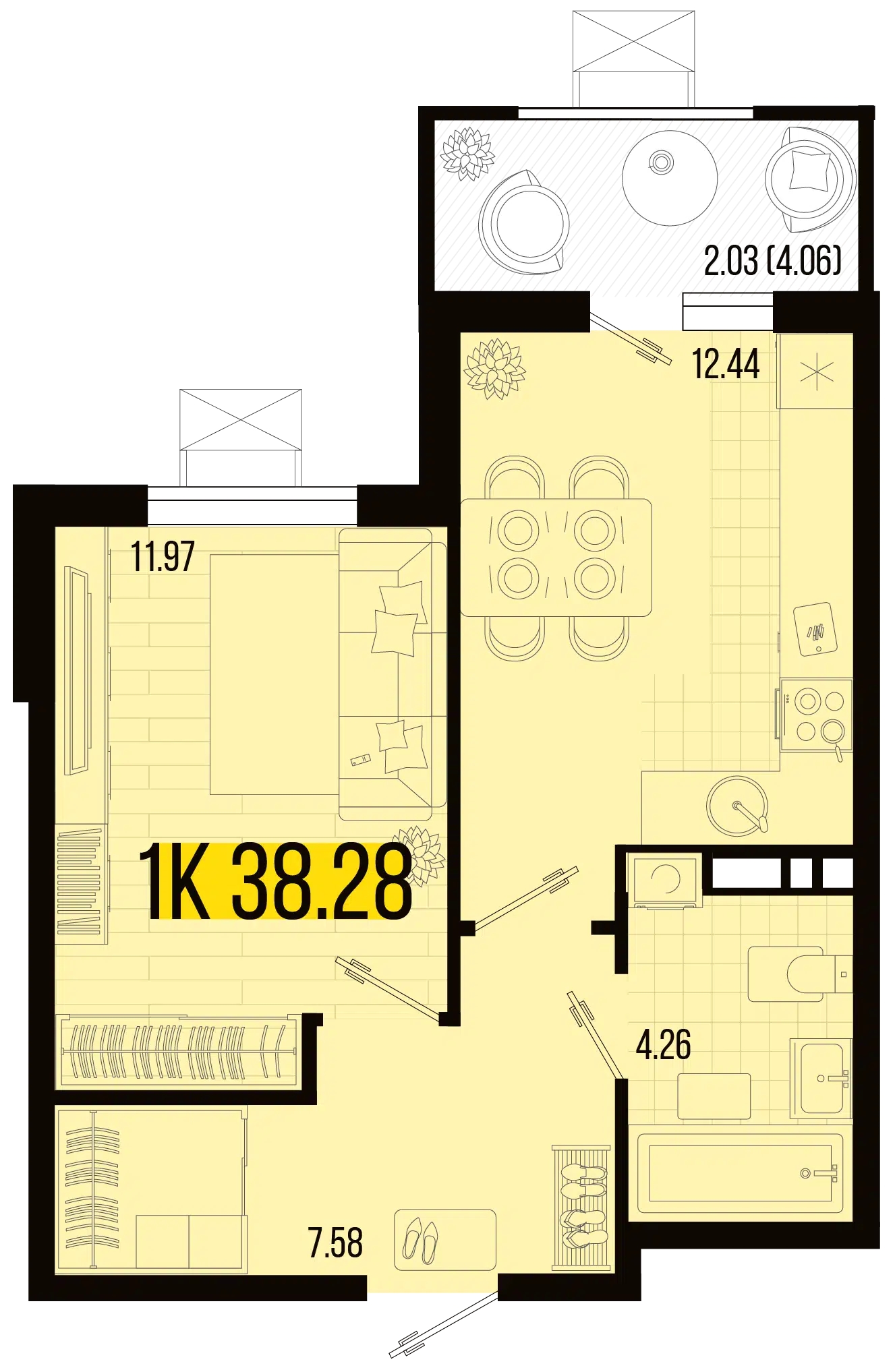 Планировка: 1-комн. квартира 36.25 м² в новостройке ЖК Цветной бульвар