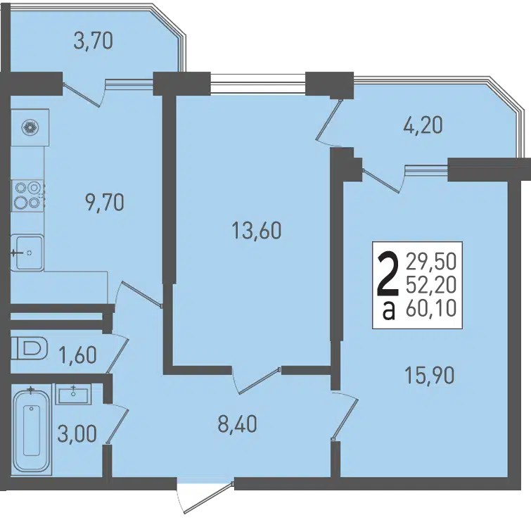 Планировка: 2-комн. квартира 60.10 м² в новостройке ЖК Огурцы
