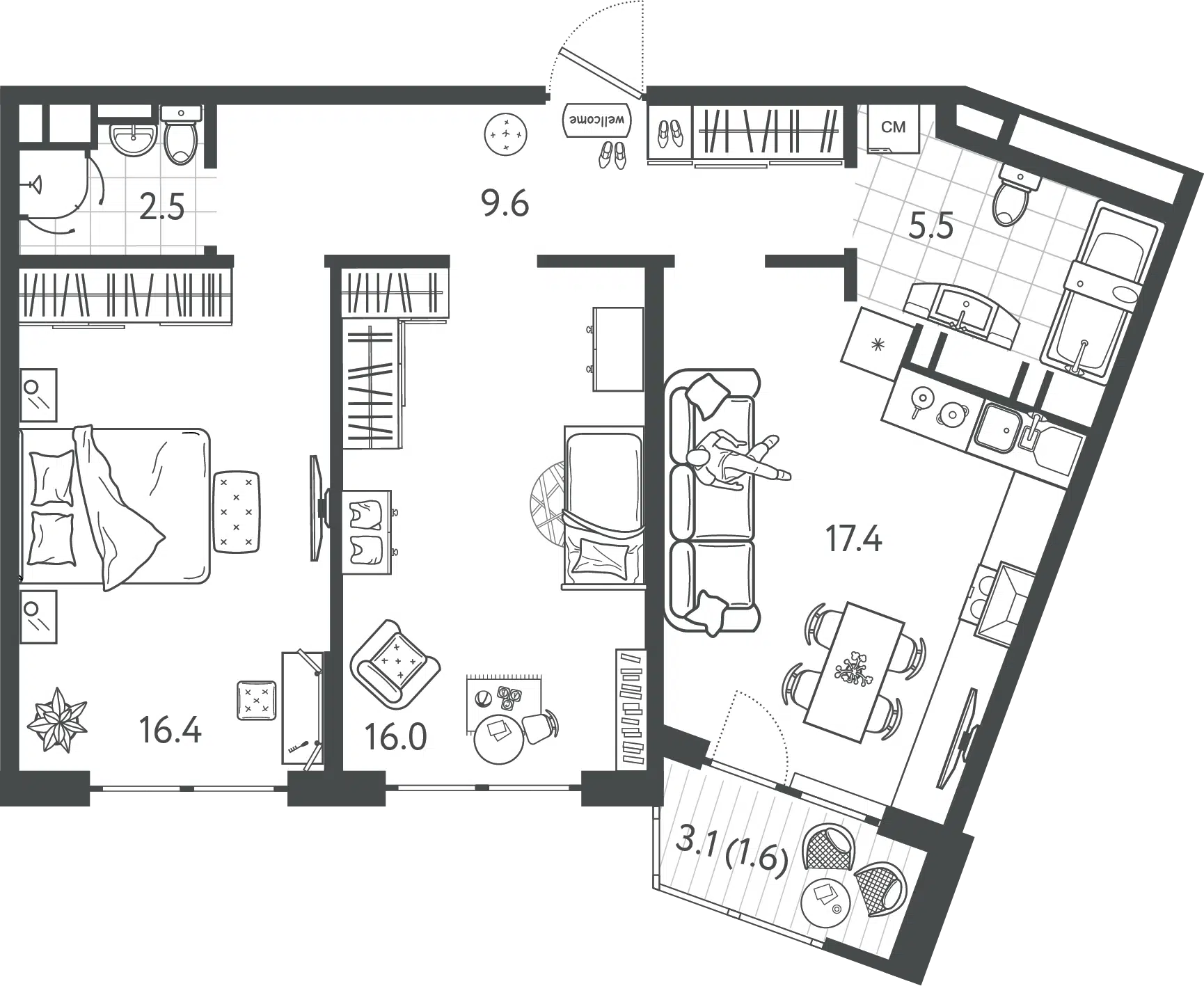 Планировка: 2-комн. квартира 68.15 м² в новостройке ЖК Все Свои ВИП