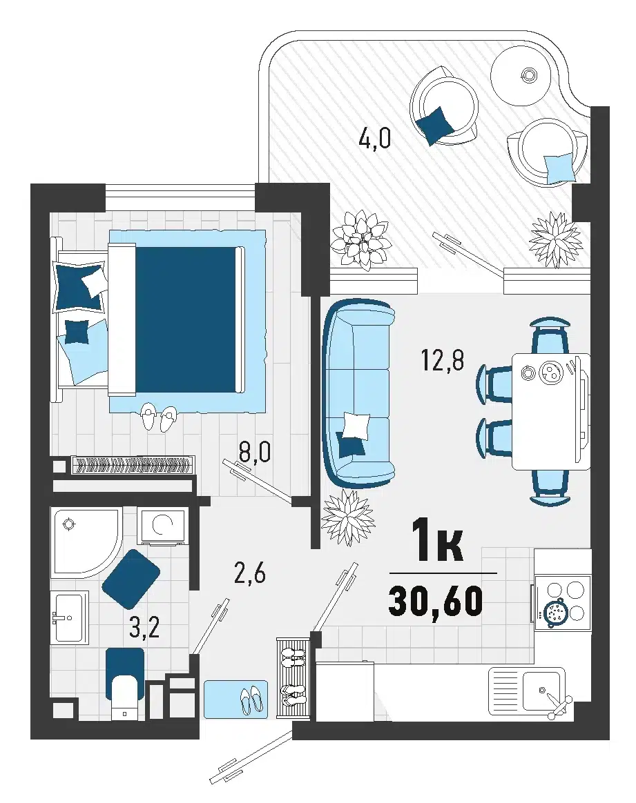 Планировка: 1-комн. квартира 27.50 м² в новостройке ЖК Монако