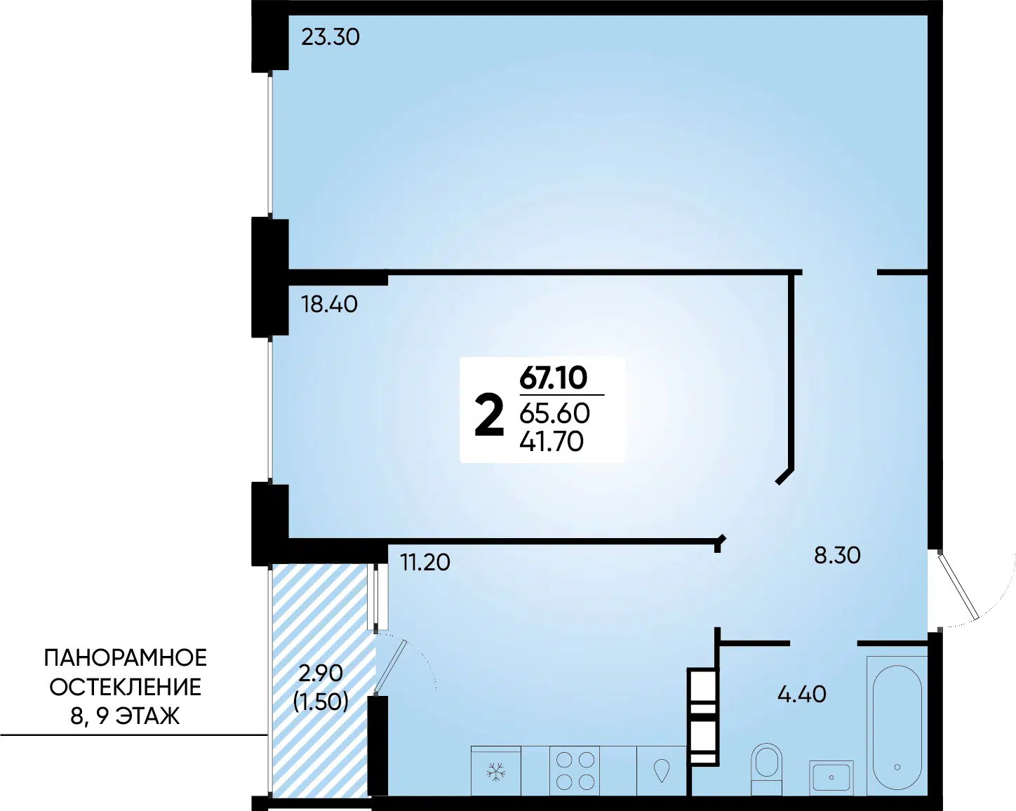 Планировка: 2-комн. квартира 67.10 м² в новостройке ЖК Архитектор
