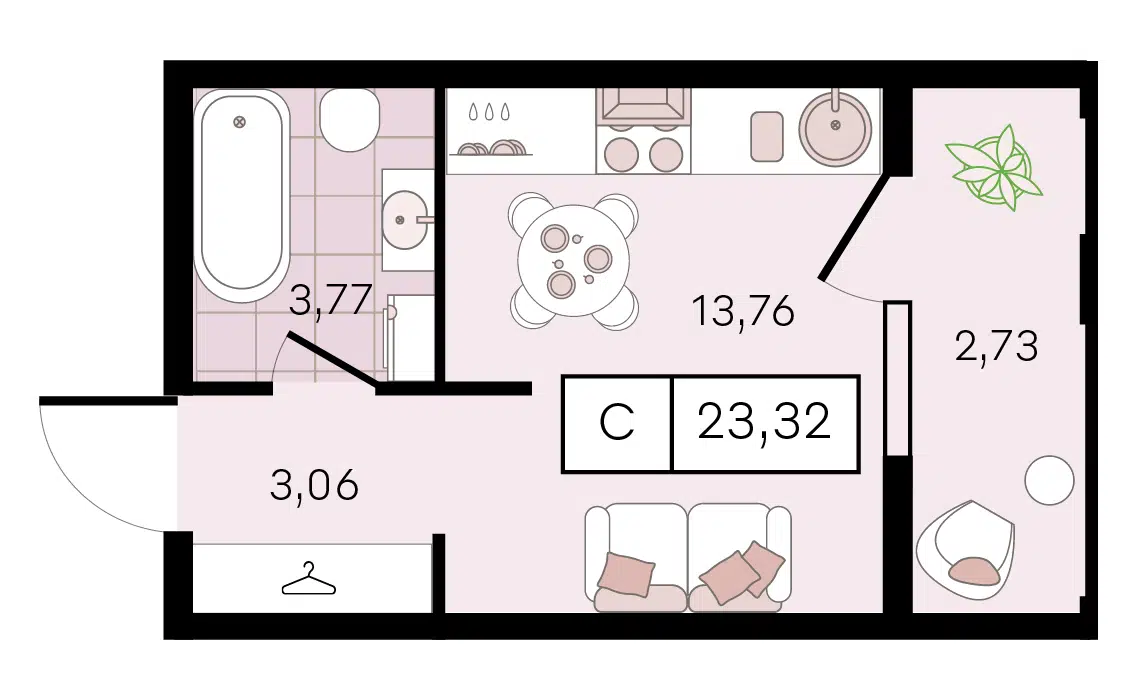 Планировка: Студия 23.32 м² в новостройке ЖК Новые Сезоны 2