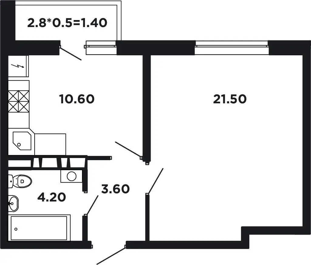Планировка: 1-комн. квартира 41.30 м² в новостройке Нео-квартал Красная площадь