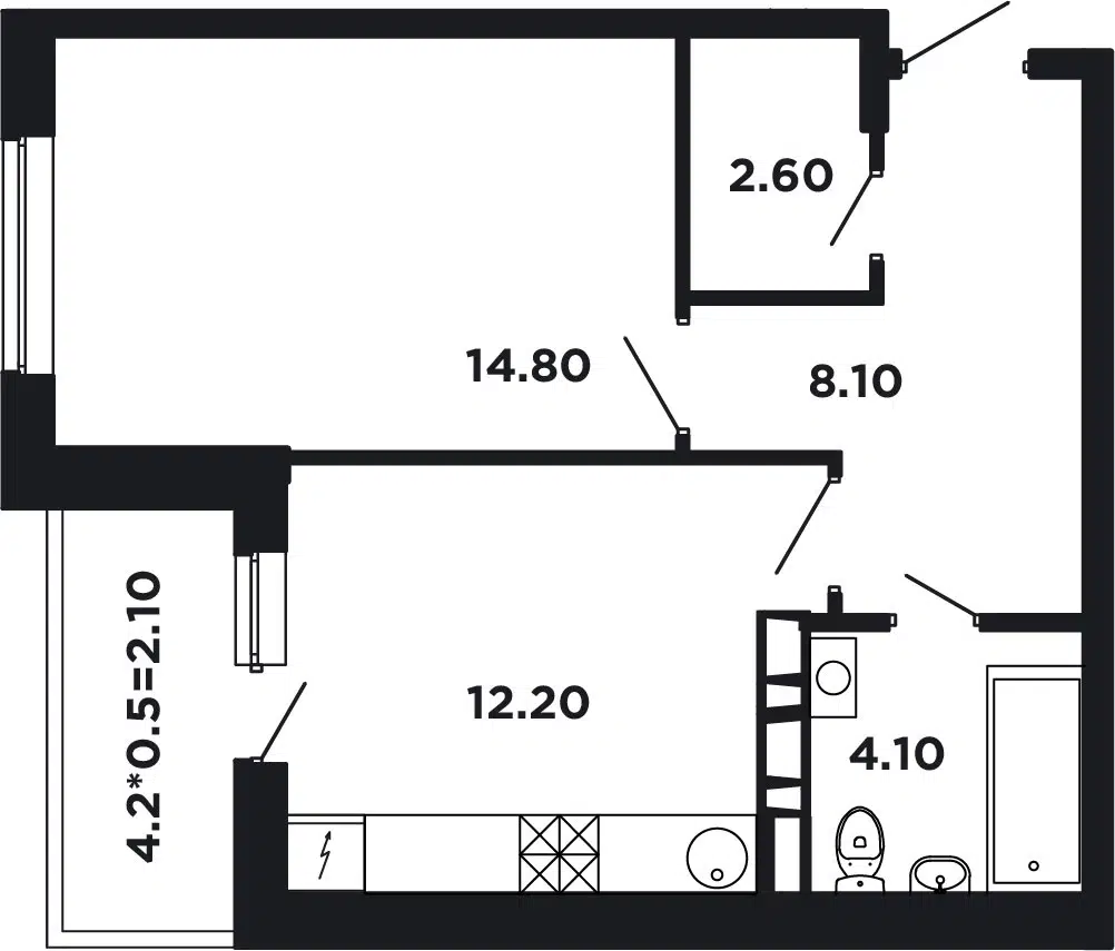 Планировка: 1-комн. квартира 43.90 м² в новостройке Нео-квартал Красная площадь