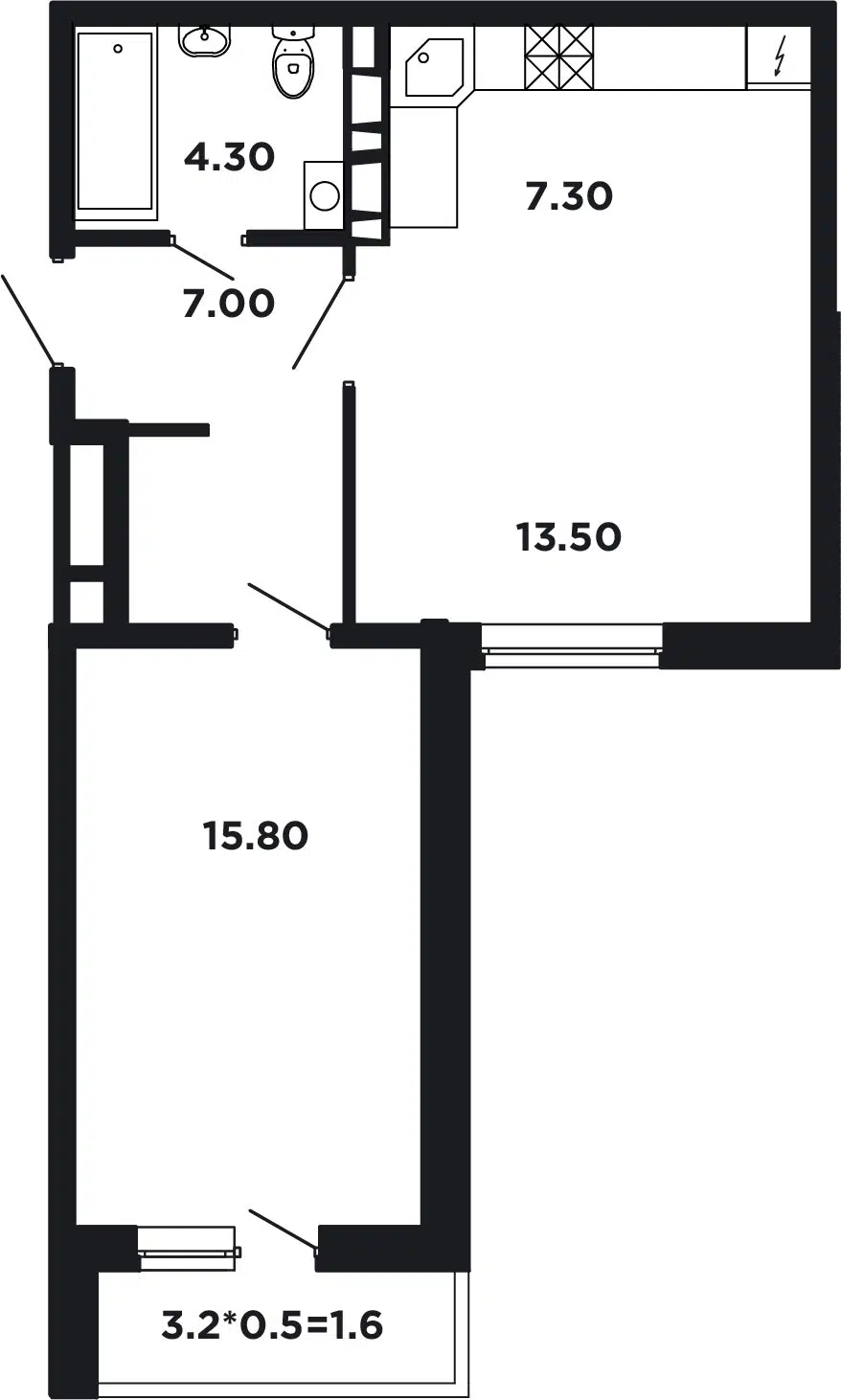 Планировка: 1-комн. квартира 49.50 м² в новостройке Нео-квартал Красная площадь