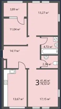 Планировка: 3-комн. квартира 78.13 м² в новостройке Жилой район Авторский