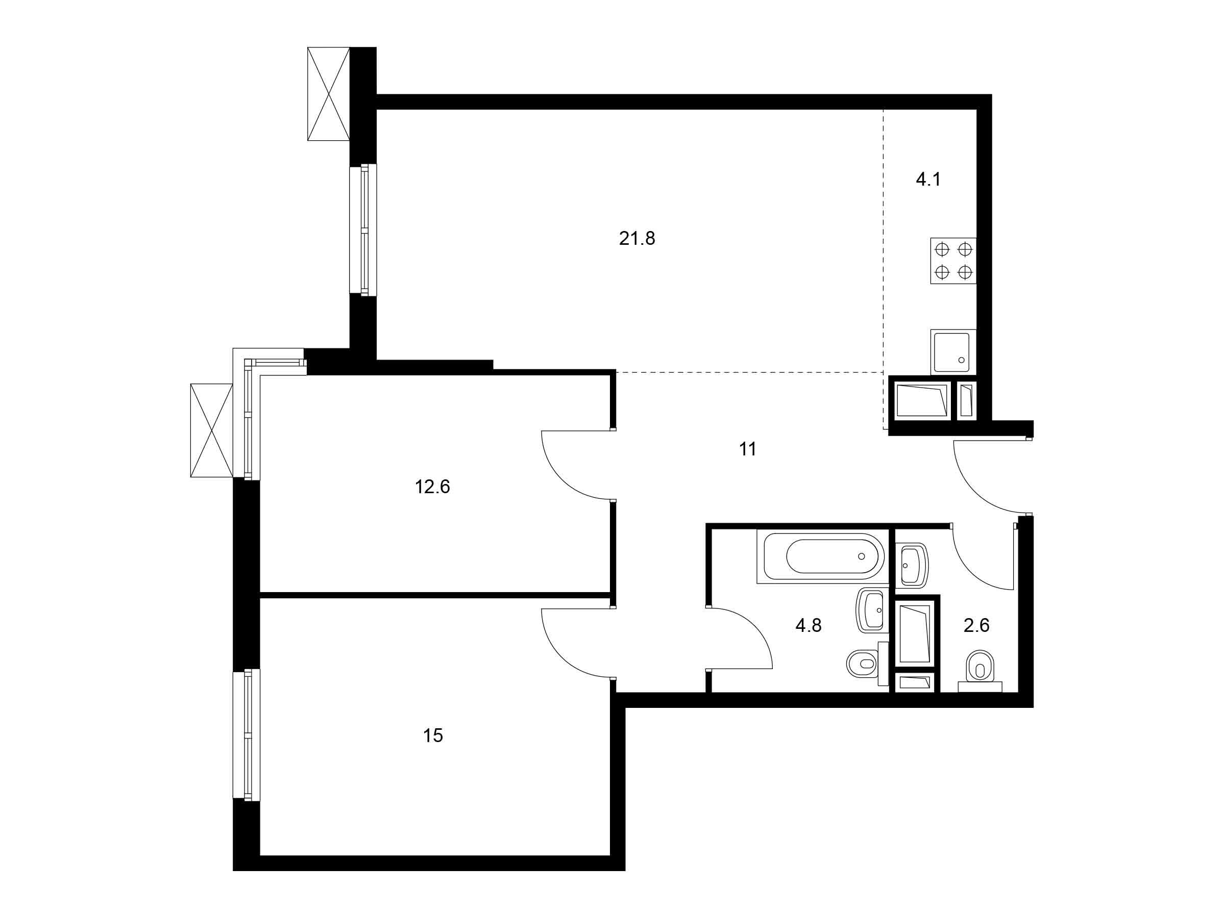 Планировка: 2-комн. квартира 71.90 м² в новостройке Митинский лес