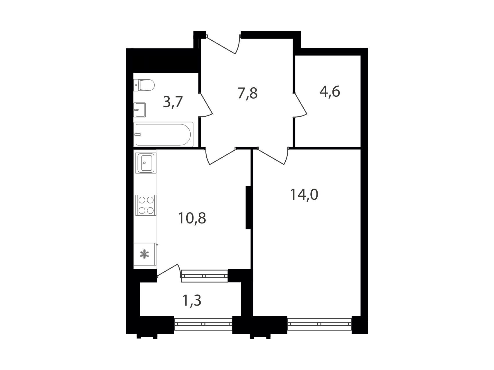 Планировка: 1-комн. квартира 42.20 м² в новостройке Варшавские ворота