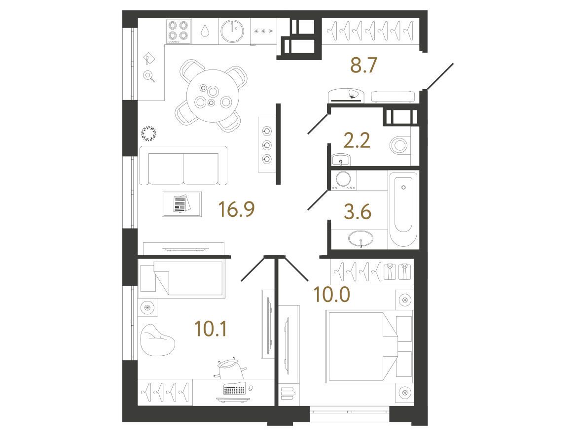 Планировка: 2-комн. квартира 51.50 м² в новостройке ЖК Струны