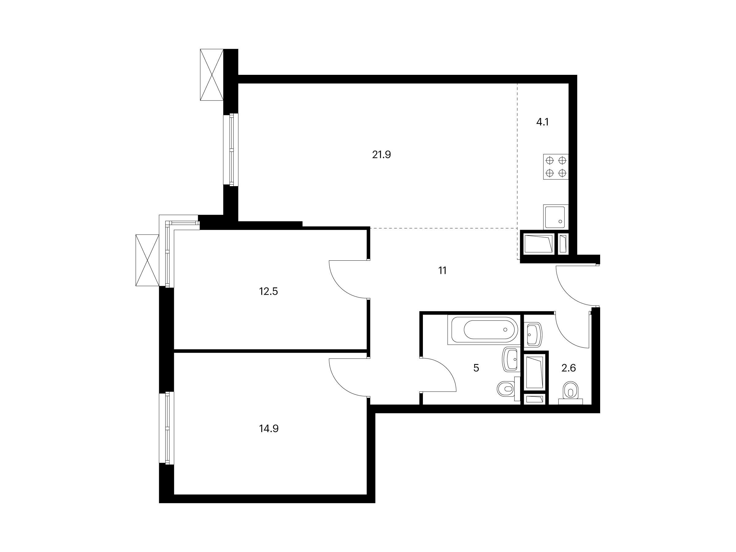Планировка: 2-комн. квартира 72.00 м² в новостройке Митинский лес