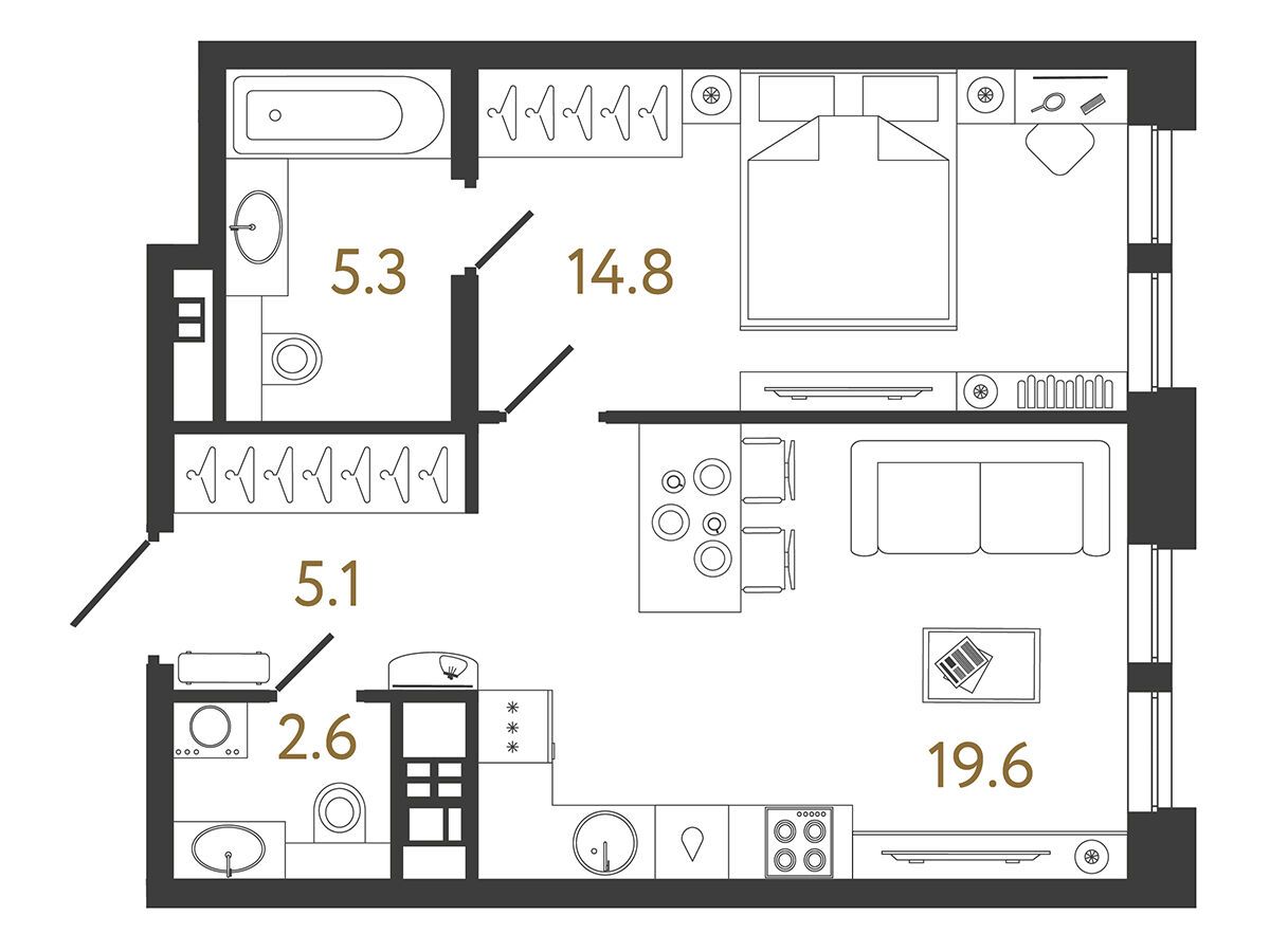 Планировка: 1-комн. квартира 47.40 м² в новостройке Коллекционер