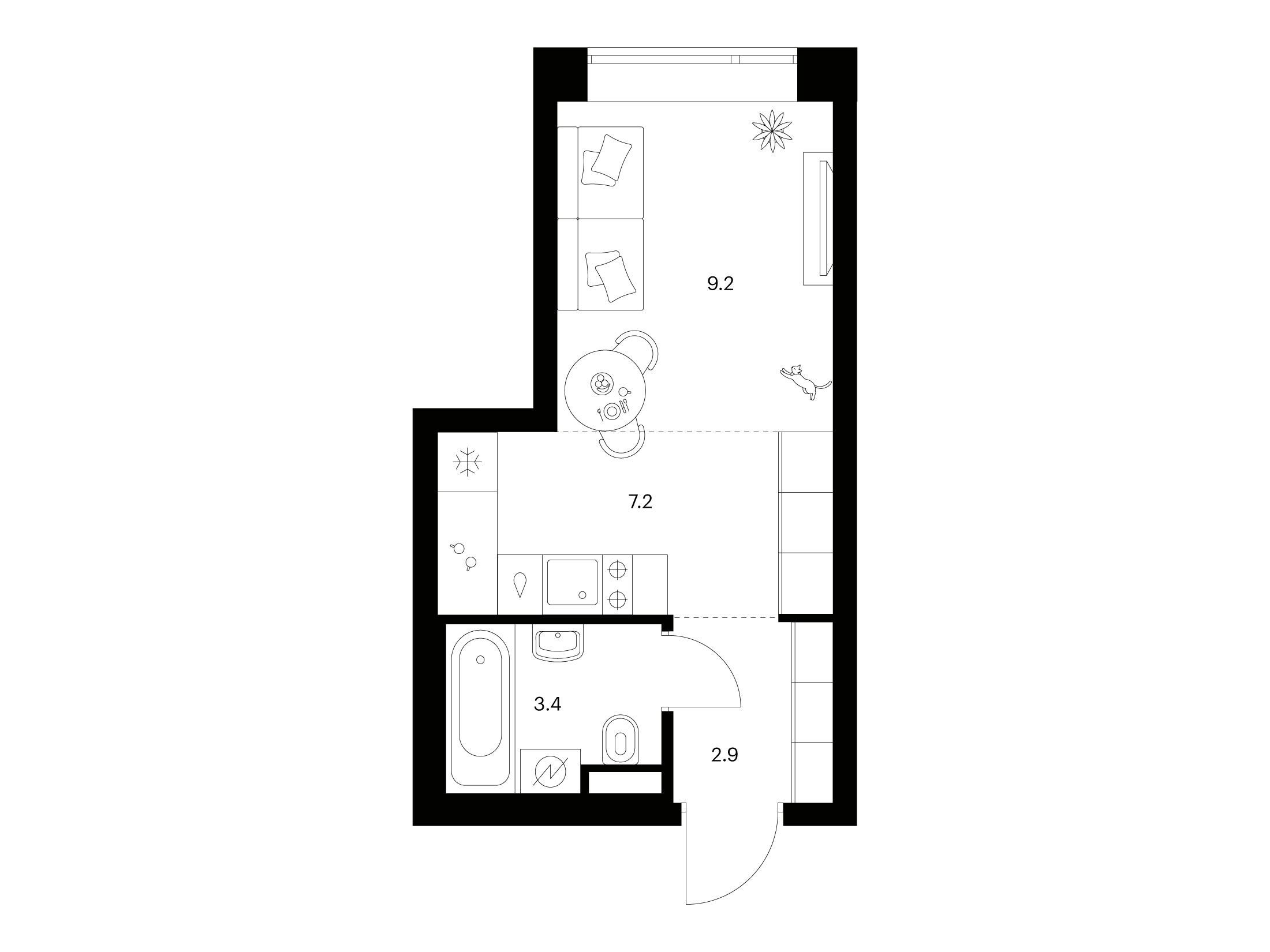 Планировка: Студия 22.70 м² в новостройке Амурский парк