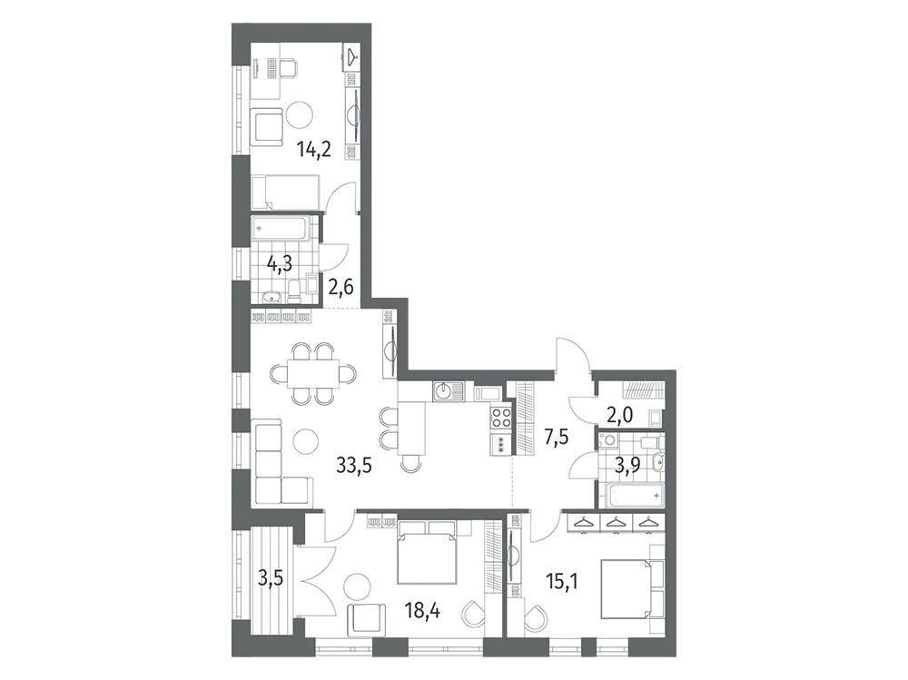 Планировка: 3-комн. квартира 103.30 м² в новостройке Наука