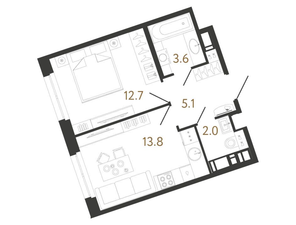 Планировка: 1-комн. квартира 37.20 м² в новостройке ЖК Литера