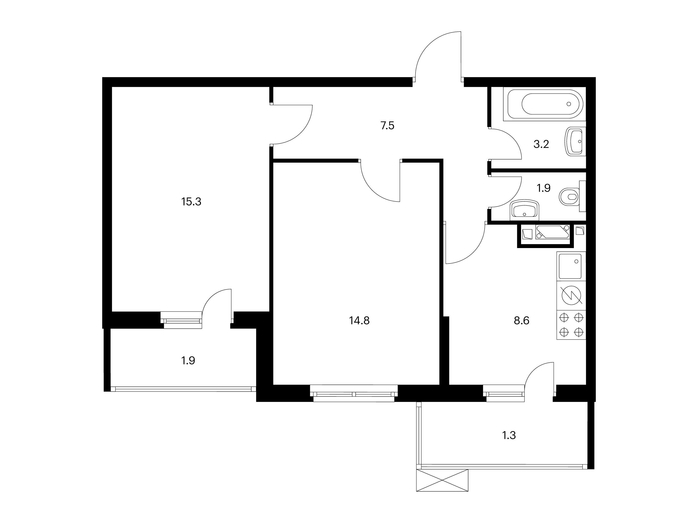 Планировка: 2-комн. квартира 54.50 м² в новостройке Митинский лес