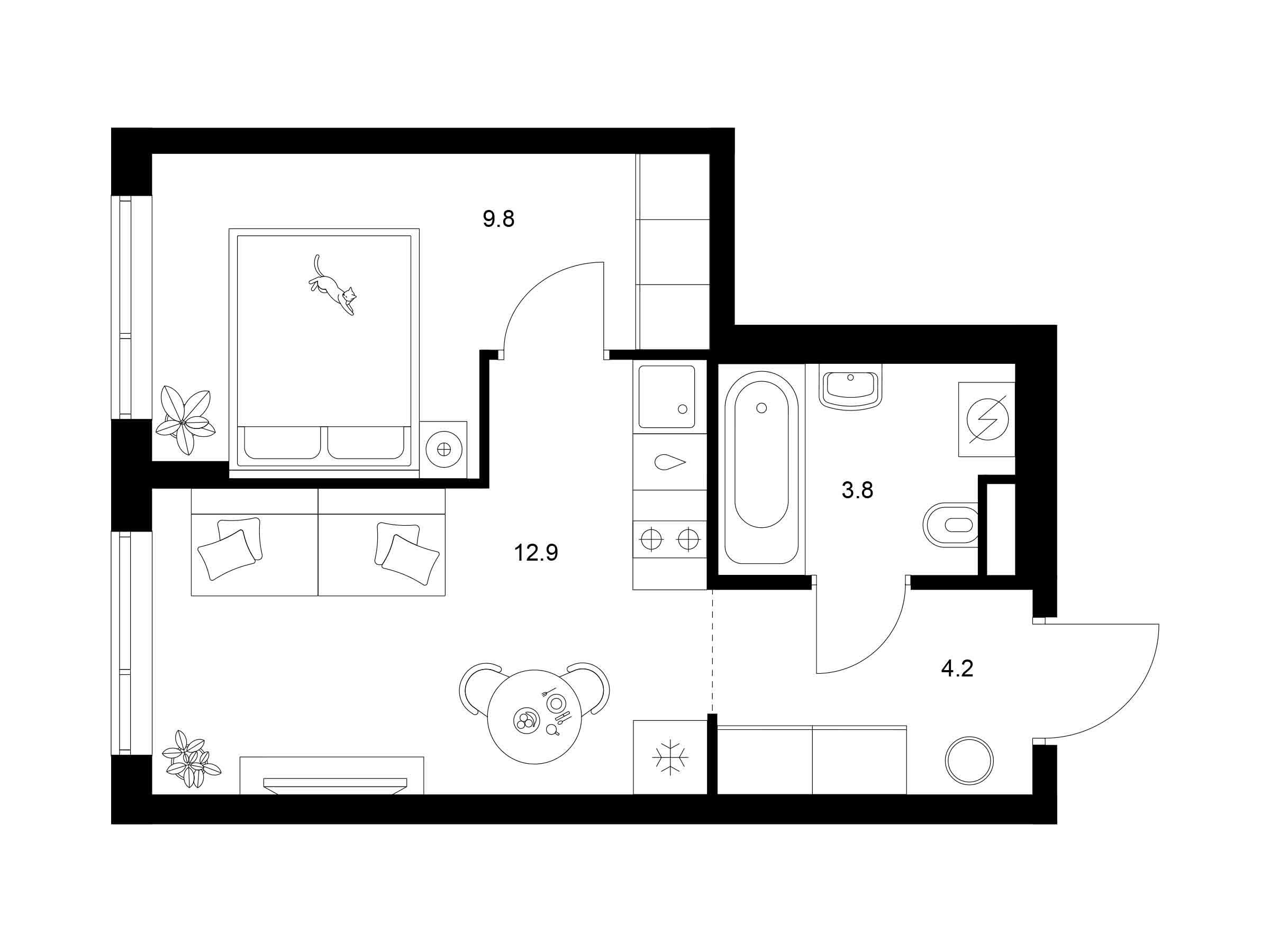 Планировка: 1-комн. квартира 30.70 м² в новостройке ЖК Бунинская набережная