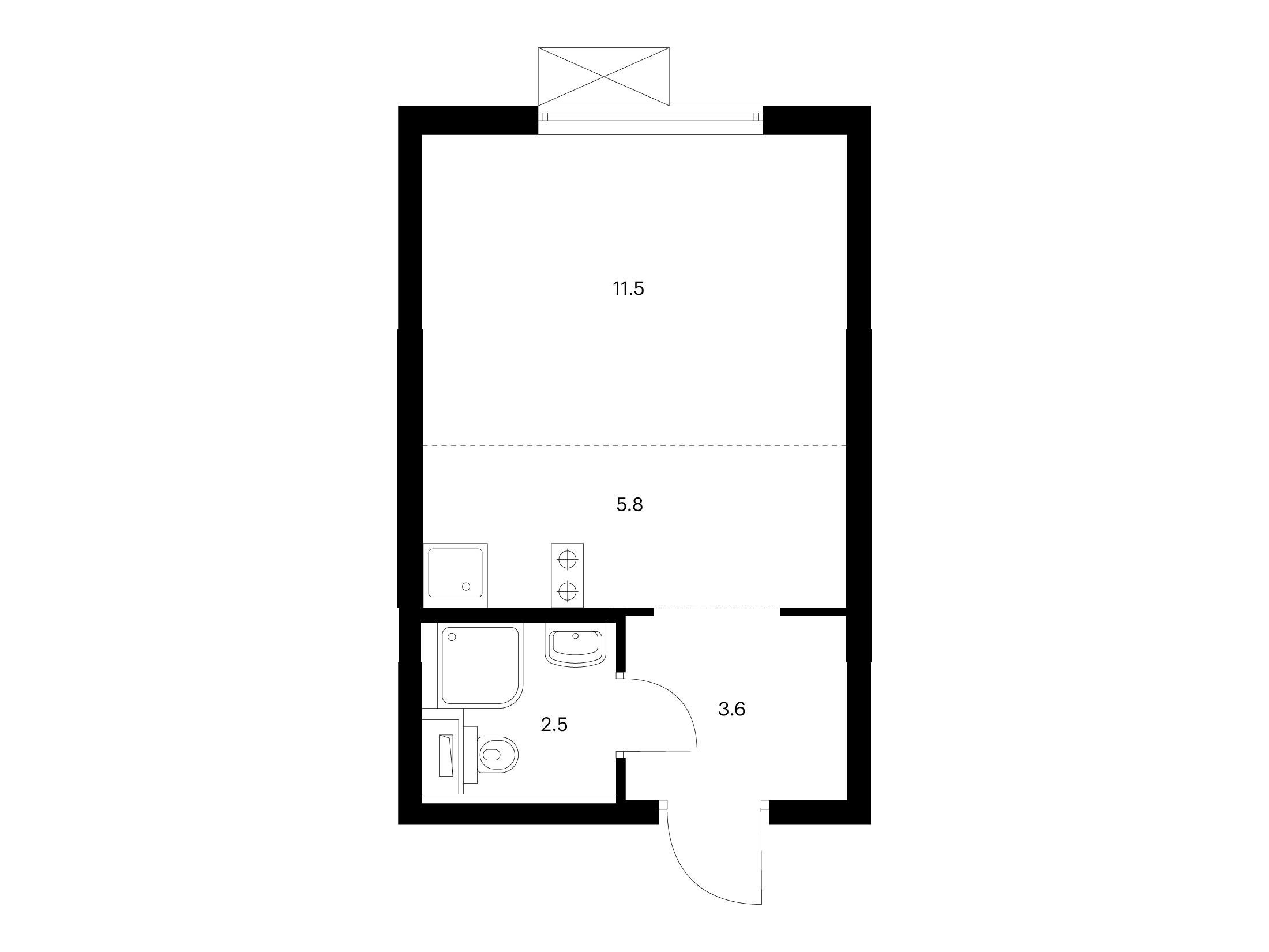 Планировка: Студия 23.40 м² в новостройке ЖК Кузьминский лес