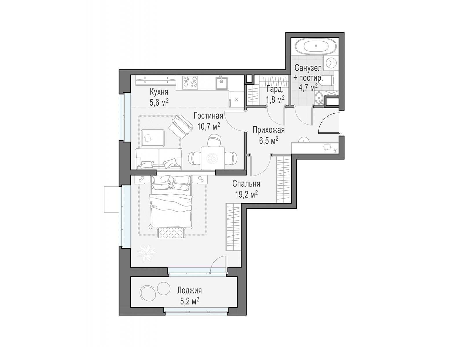 Планировка: 1-комн. квартира 48.50 м² в новостройке ЖК Новое Медведково