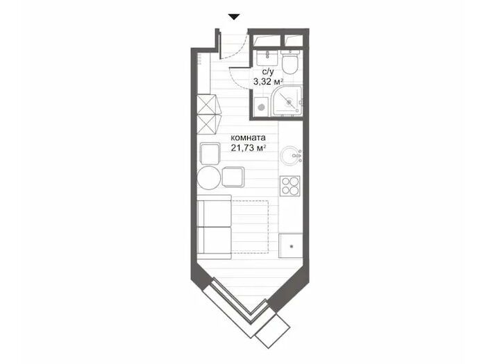 Планировка: Студия 25.00 м² в новостройке СитиМикс Новокосино