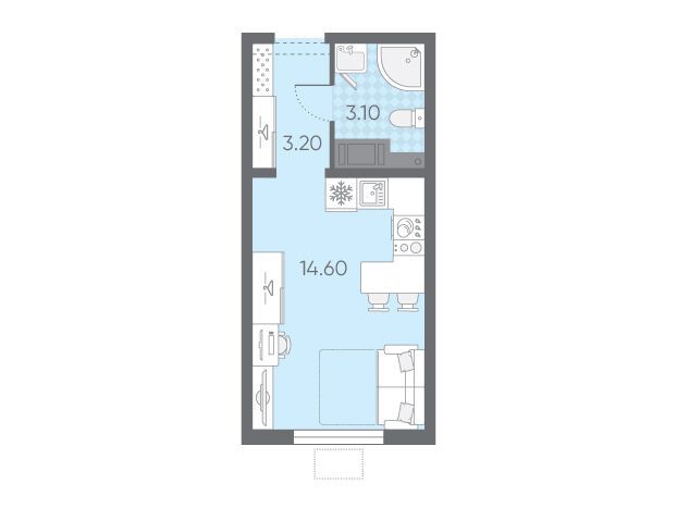 Планировка: Студия 20.90 м² в новостройке Ручьи
