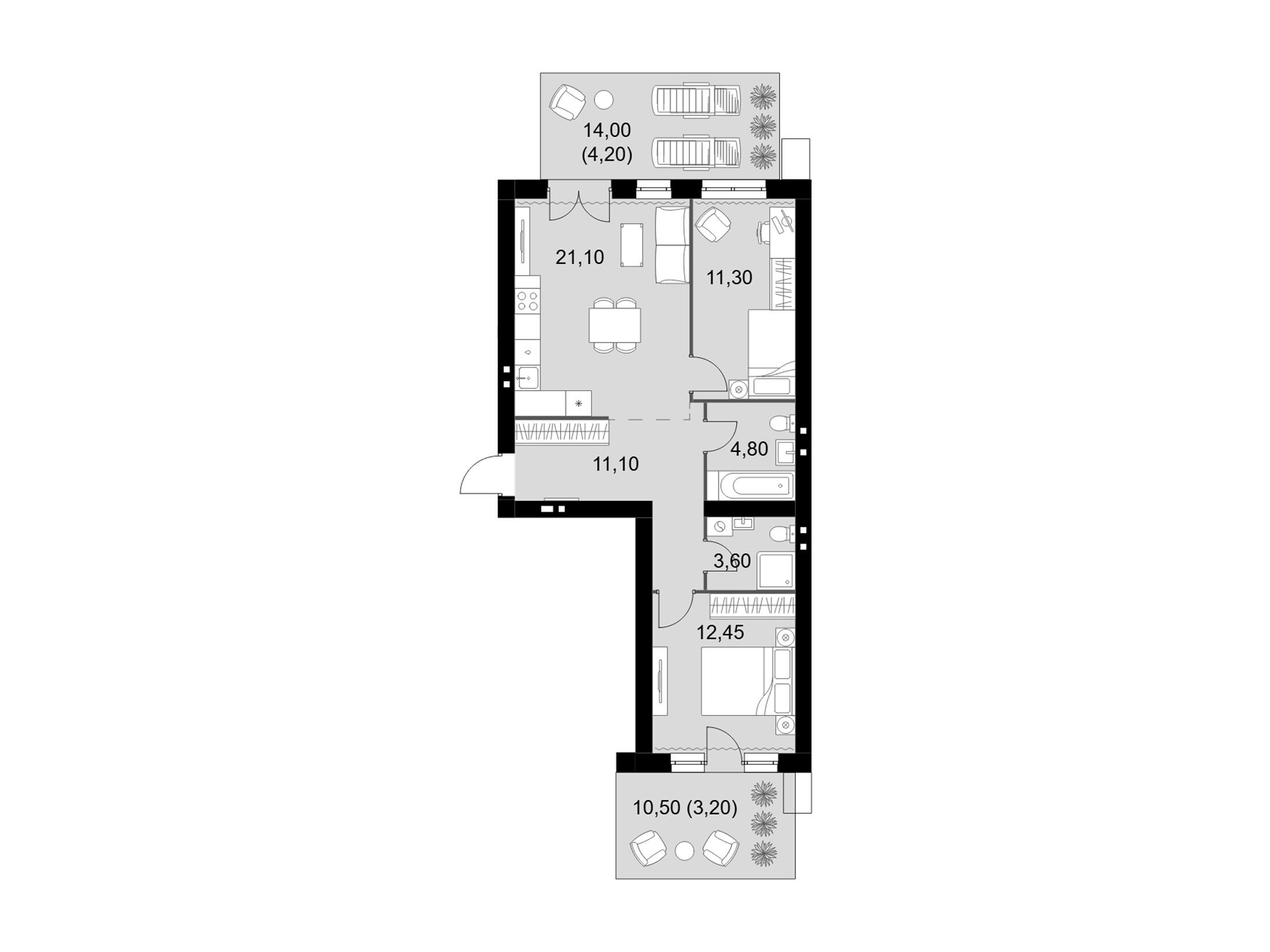 Планировка: 3-комн. квартира 71.75 м² в новостройке Апрелевка Клаб