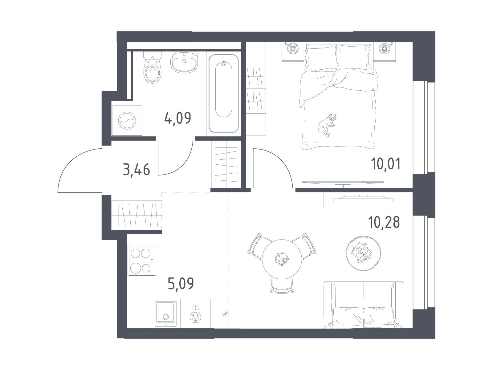 Планировка: 2-комн. квартира 32.93 м² в новостройке Егорово Парк