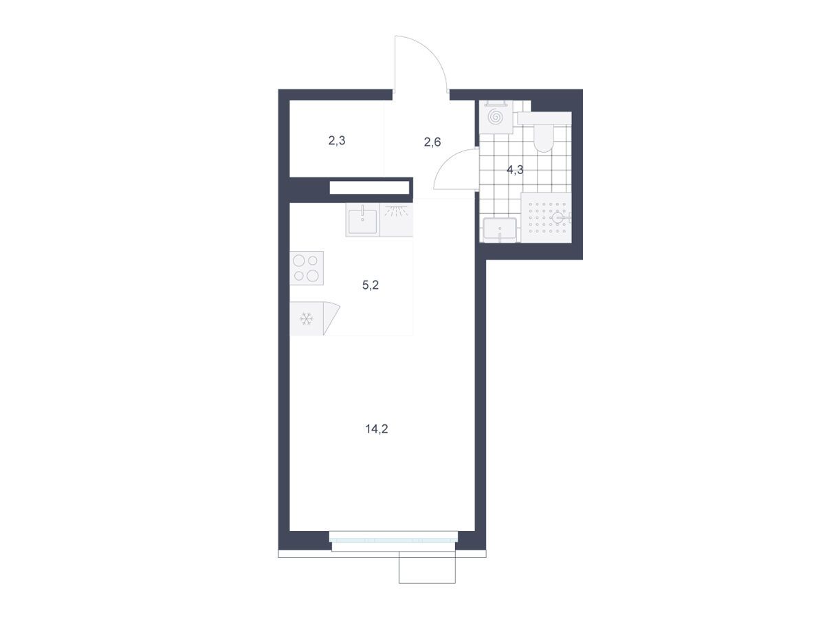 Планировка: Студия 28.60 м² в новостройке Скандинавия