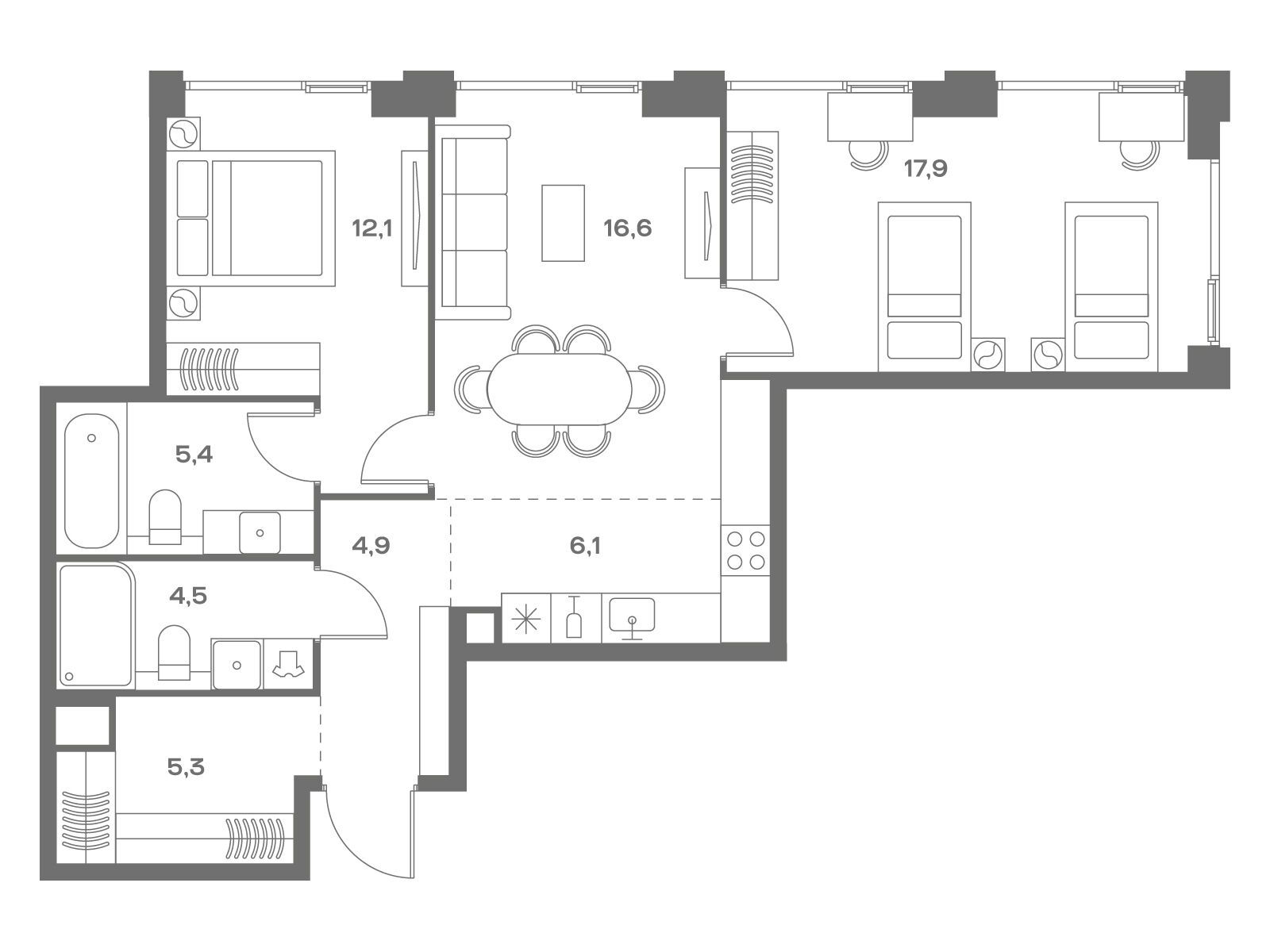 Планировка: 2-комн. квартира 72.80 м² в новостройке Соул