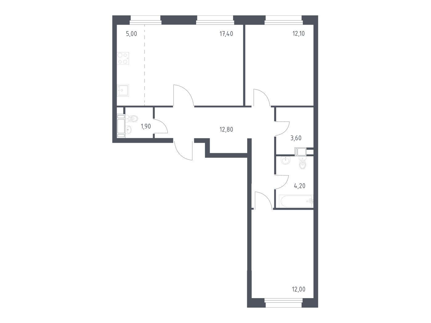 Планировка: 2-комн. квартира 67.50 м² в новостройке Эко Бунино