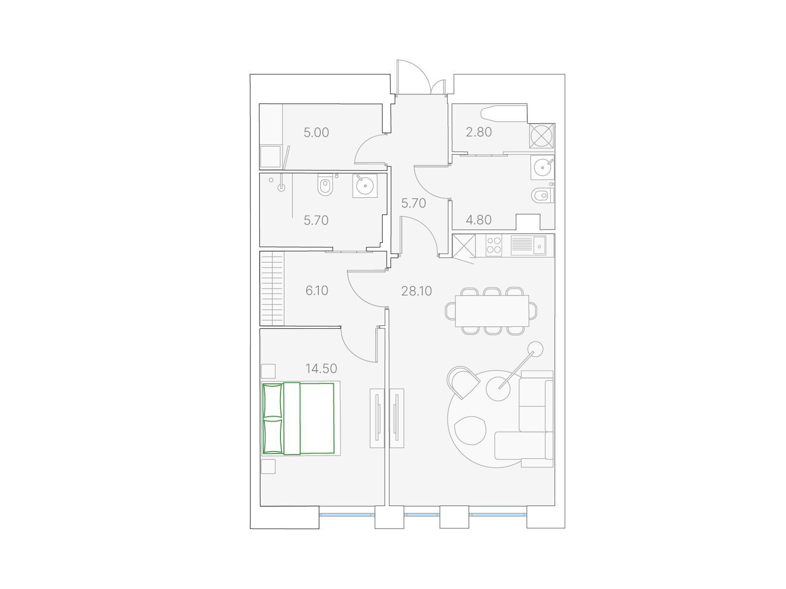 Планировка: 1-комн. квартира 72.10 м² в новостройке Дуо