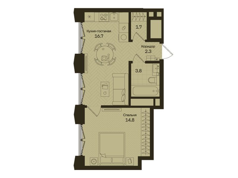 Планировка: 1-комн. квартира 39.30 м² в новостройке Дом на Часовой