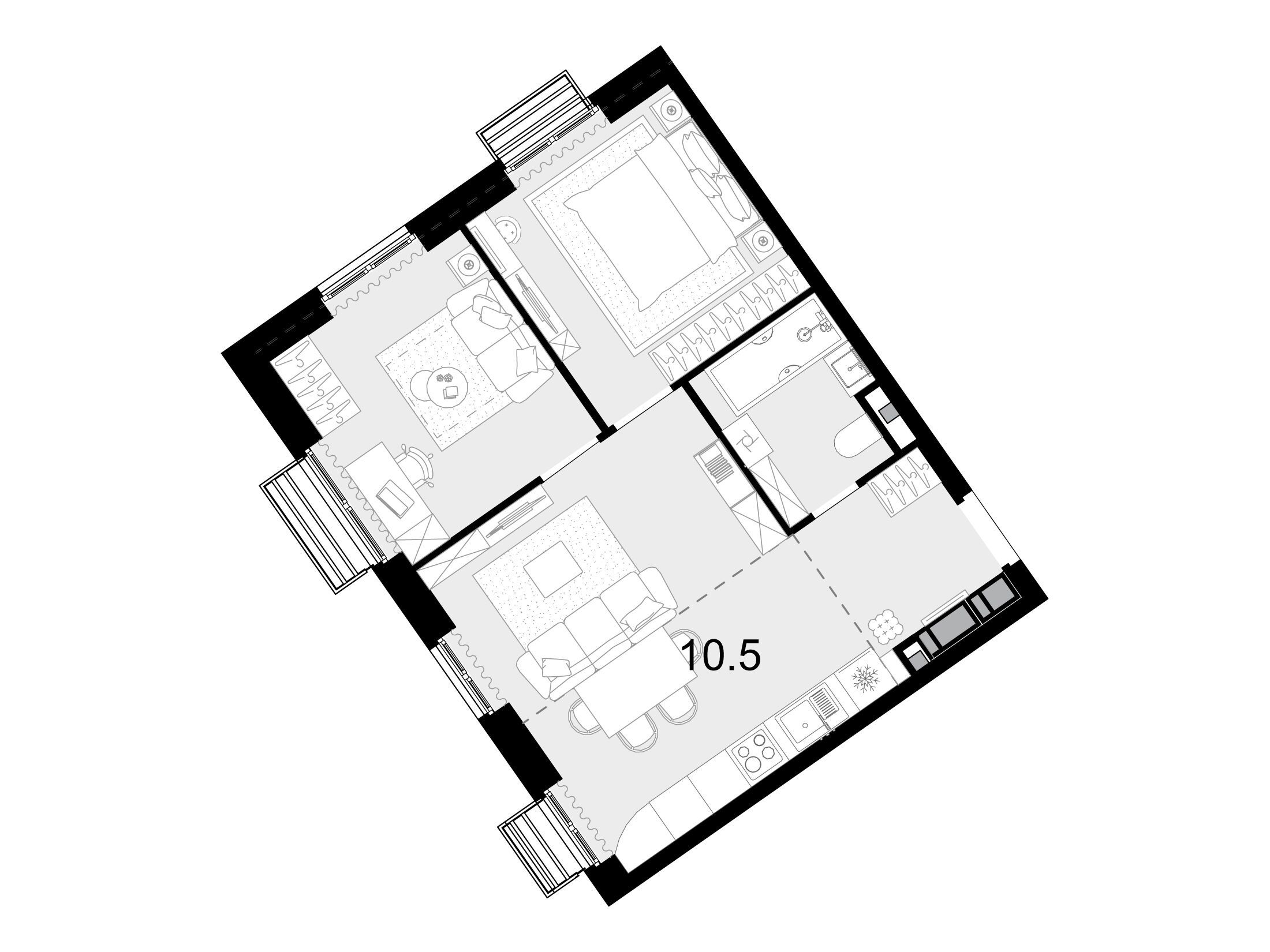 Планировка: 3-комн. квартира 50.00 м² в новостройке Новая Звезда II
