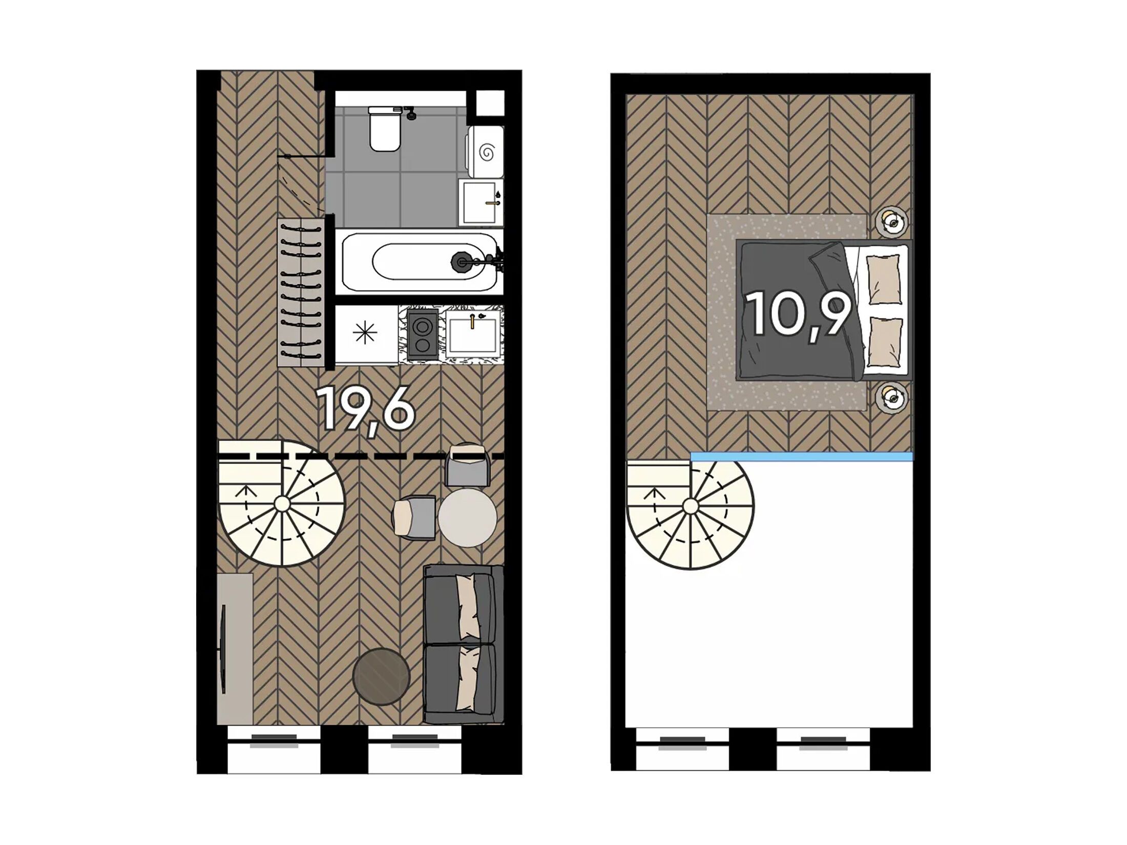 Планировка: Студия 19.60 м² в новостройке Зорге 9
