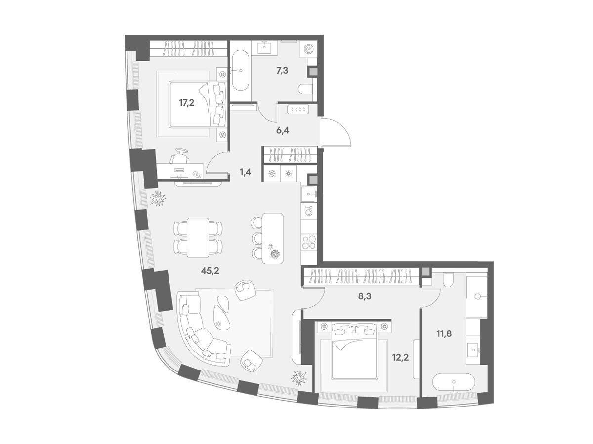 Планировка: 2-комн. квартира 109.80 м² в новостройке Энигмия