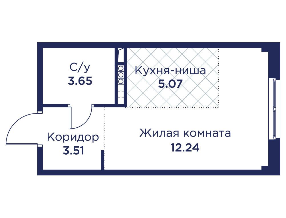 Планировка: Студия 24.47 м² в новостройке Кронфорт. Центральный