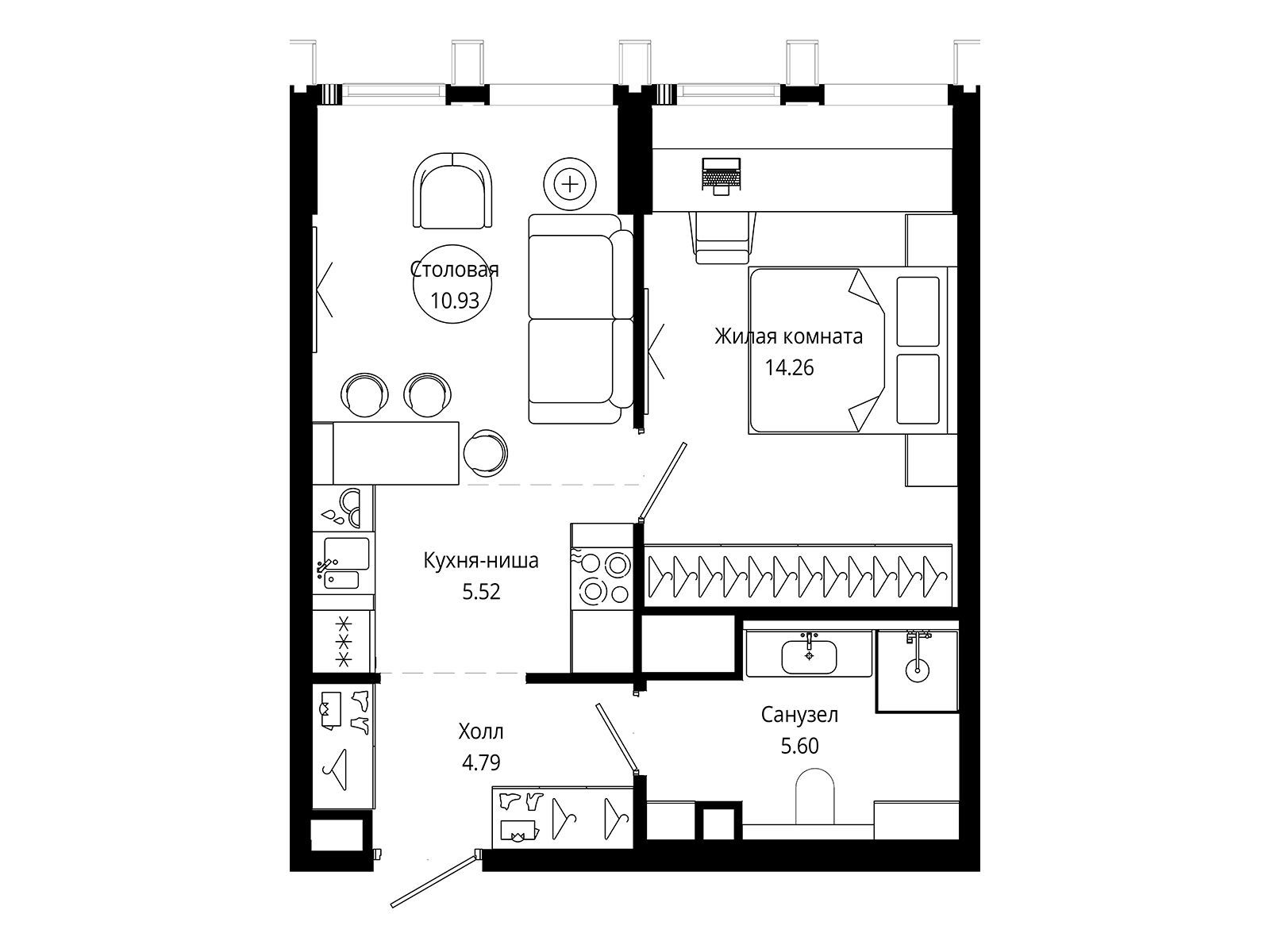 Планировка: 1-комн. квартира 41.20 м² в новостройке Мод