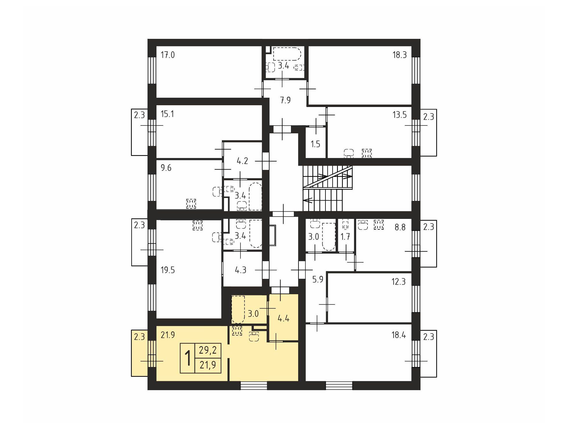 Планировка: Студия 29.20 м² в новостройке Щегловская усадьба