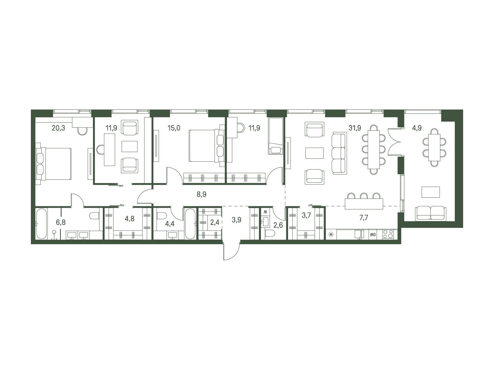 Планировка: 3-комн. квартира 141.10 м² в новостройке ЖК Моментс