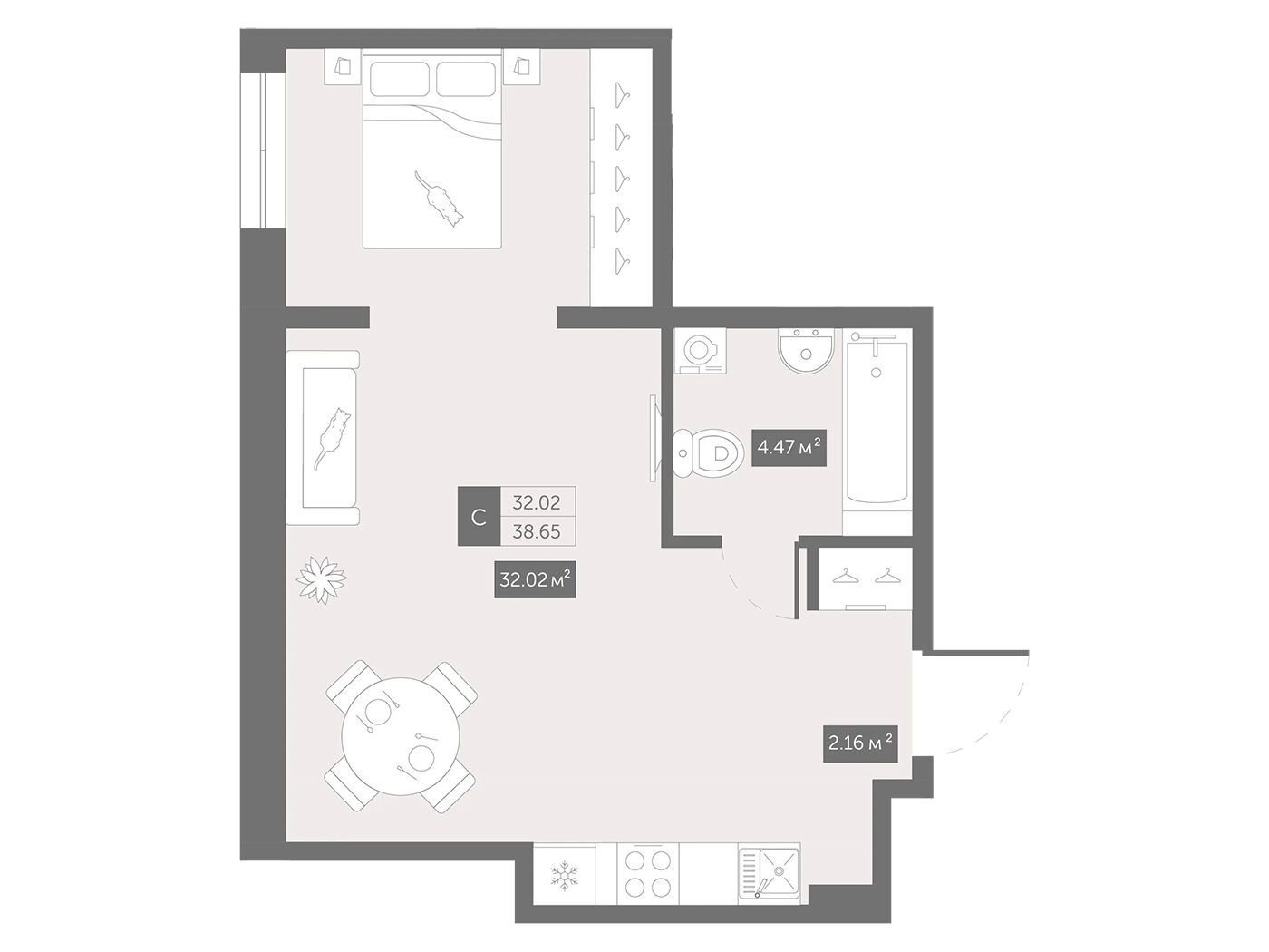 Планировка: Студия 39.70 м² в новостройке Зум Черная речка