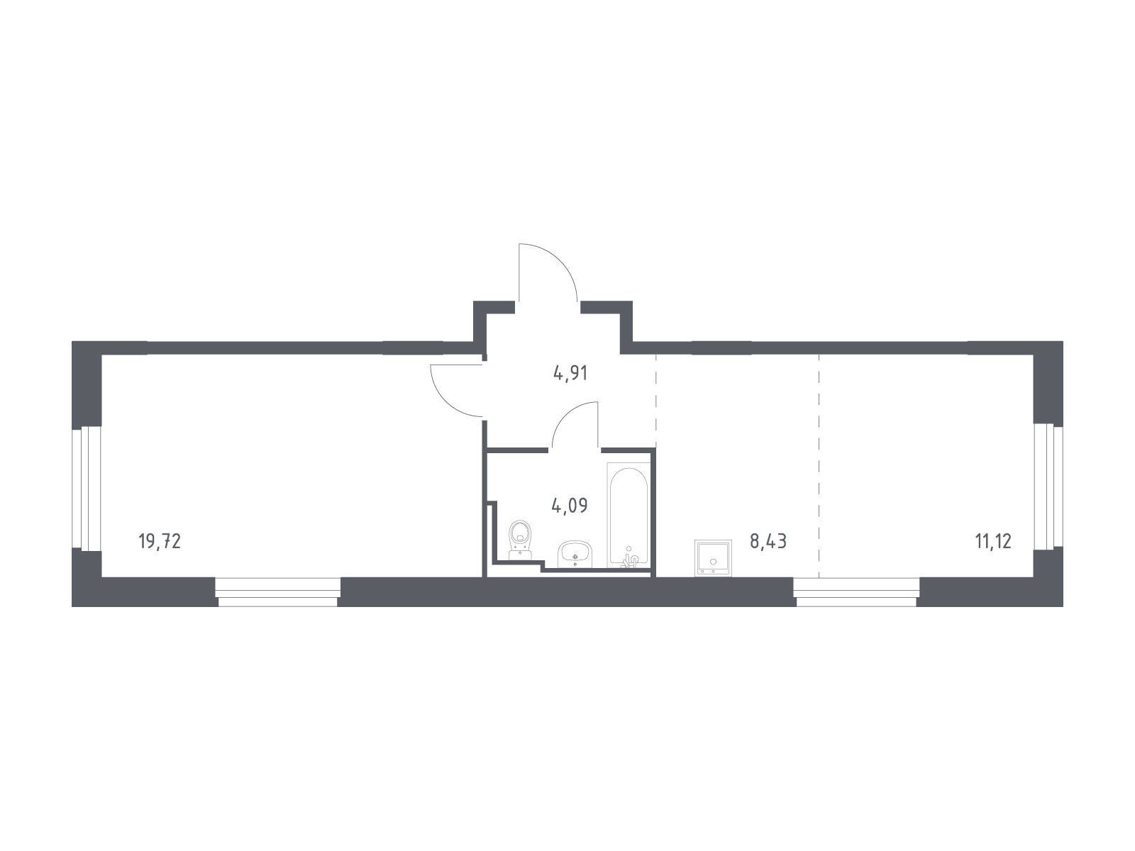 Планировка: 1-комн. квартира 47.80 м² в новостройке Рублевский Квартал